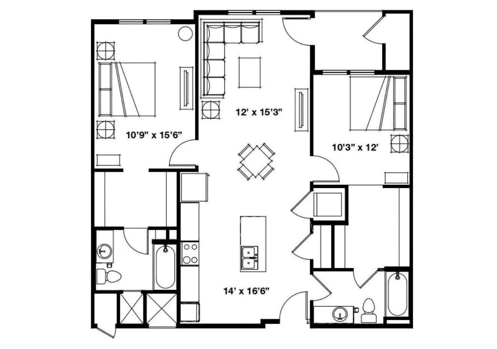 2x2 B floor plan